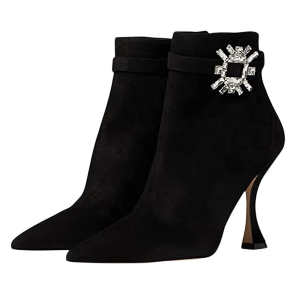 Stuart Weitzman Womens Crystal Nova Xcurve 100 Bootie Size 5 Black Suede NWOB